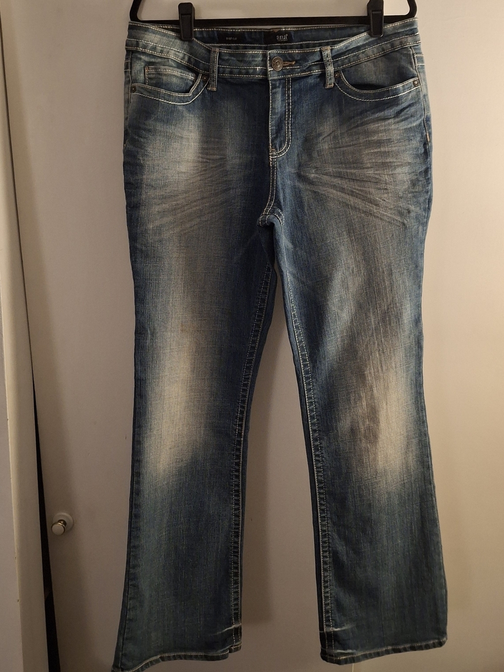 a.n.a Women's Faded Distressed Blue Bootcut Jeans